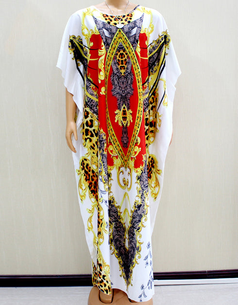 Leopard Print African Dress with Gold Ornaments and Half Sleeves